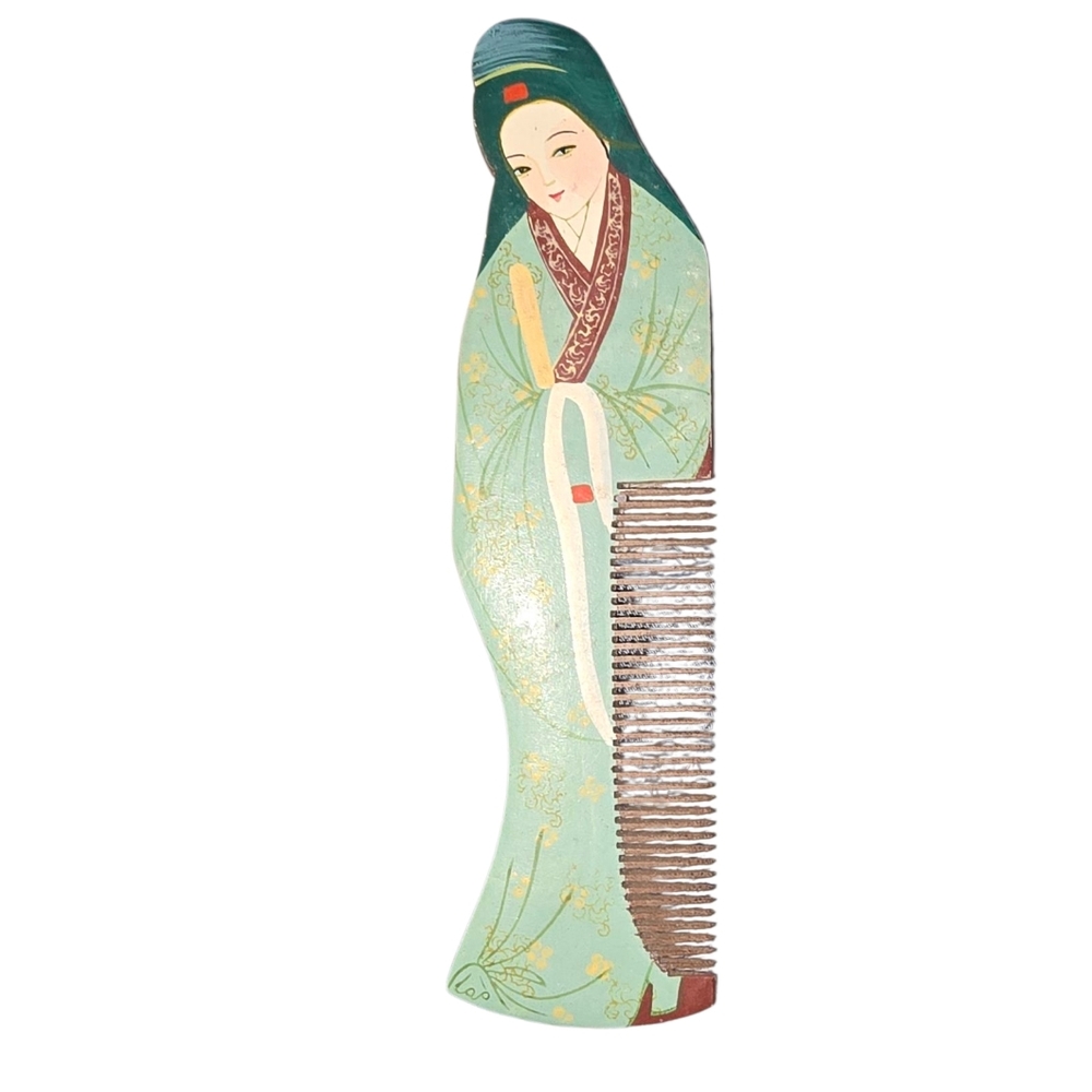 Elegant Decorative Hair Comb with Asian Art Design Hand Painted